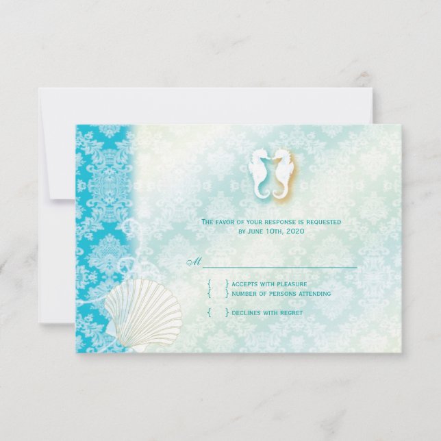 Beach Seahorse Mariage Turquoise RSVP (Devant)