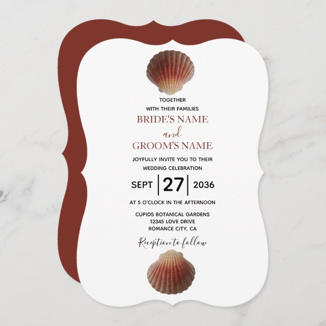 Beach Seashell Clams Invitations de mariage (Devant / Derrière)