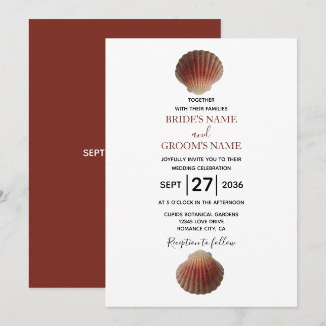Beach Seashell Clams Invitations de mariage (Devant / Derrière)