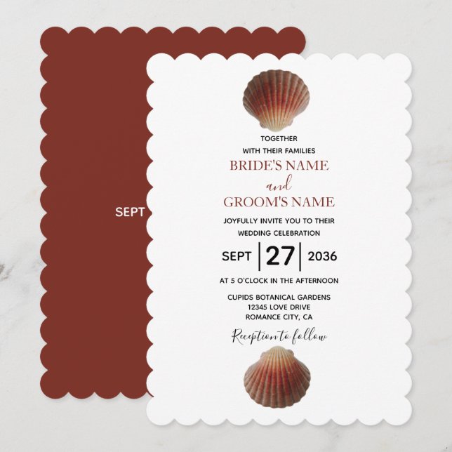 Beach Seashell Clams Invitations de mariage (Devant / Derrière)