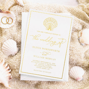 Beach Seashell Élégant Mariage Foil Invitation