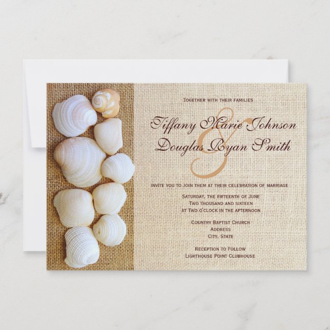 Beach Seashells Burlap Imprimer les invitations au (Devant)