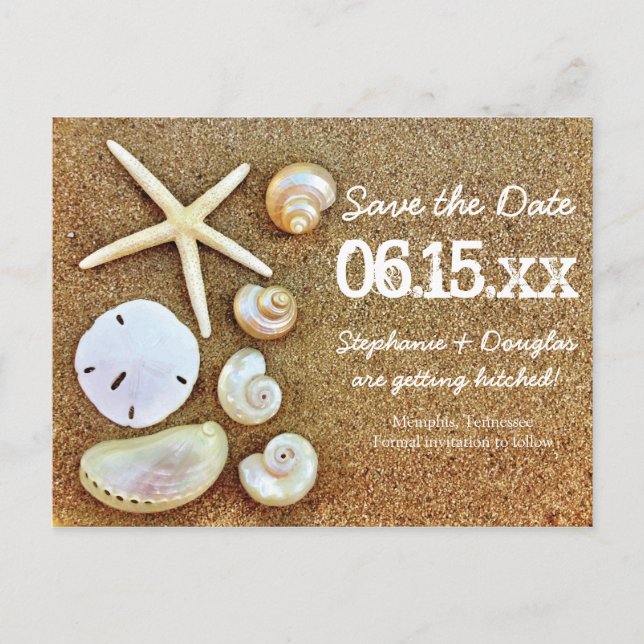 Beach Seashells Sand Save the Date Cartes postales (Devant)