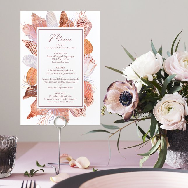 Beach Seashells Watercolor Coastal Chic Flat Menu (Créateur téléchargé)