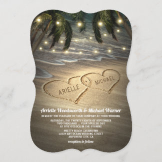 Beach Shore Hearts in the Sand Wedding invitations