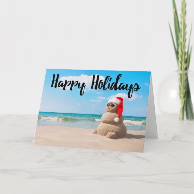 Beach Snowman Sand Happy Holidays Carte de voeux (Devant)