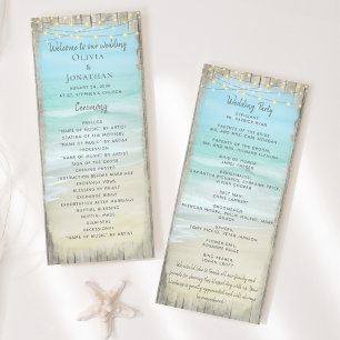 Beach String Lights Rustic Wood Wedding Programme