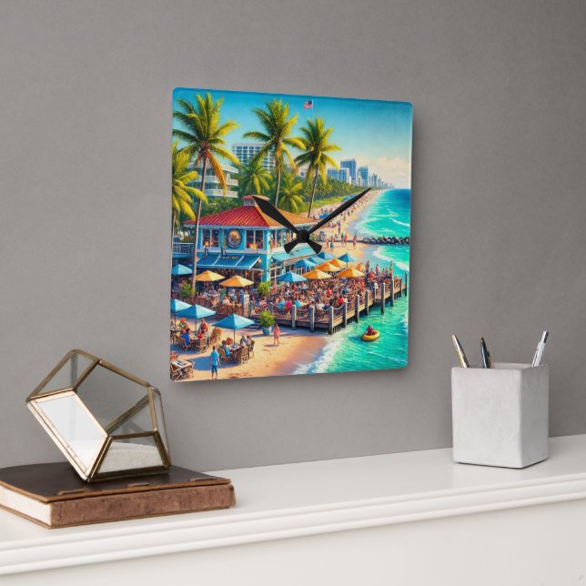 Beach Time Beach Café Horloge murale (Bureau)