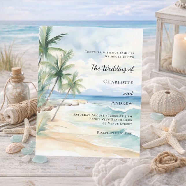 Beach tropical palm destination wedding invitation (Créateur téléchargé)