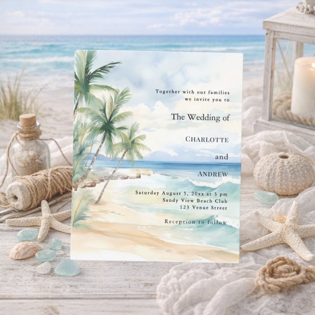 Beach tropical palm destination wedding invitation (Créateur téléchargé)