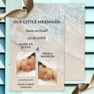 Beach Twins Baby Birth Photo Faire-part Card