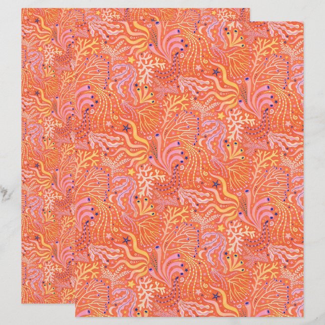 Beachy Boho Seagrass Orange Scrapbook Paper (Devant / Derrière)