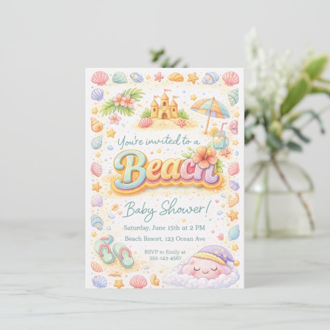“Beachy Vibes” Baby Shower Invitation (Debout devant)