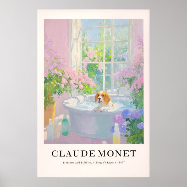 Beagle in Bathtub Art Print Monet Style Dog Poster (Devant)