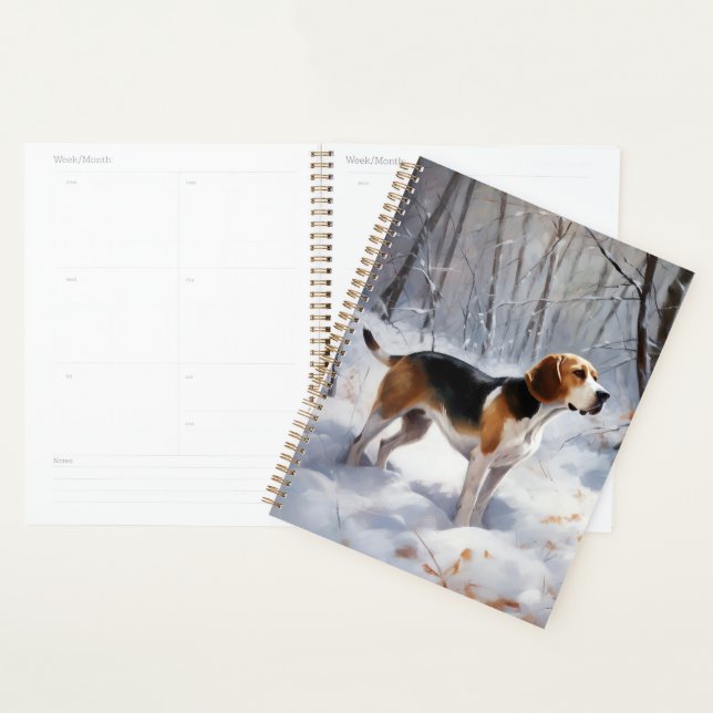 Beagle Noël sous la neige (Devant avec enveloppe)