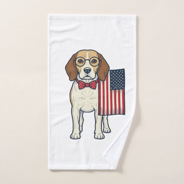 Beagle patriotique avec drapeau vintage vector art (Serviette à main)