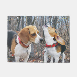 Beagles dans le tapis de porte en bois