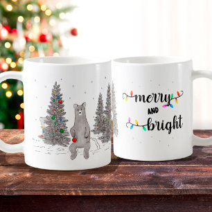 Bear and Tree Christmas Mug, Merry and Bright Mug