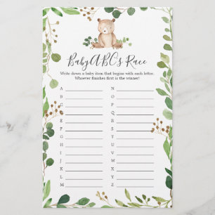 Bear Baby shower ABC's Race Game