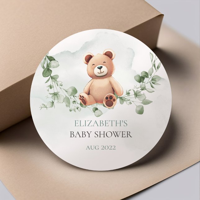 Bear Baby shower Classic Round Sticker (Créateur téléchargé)