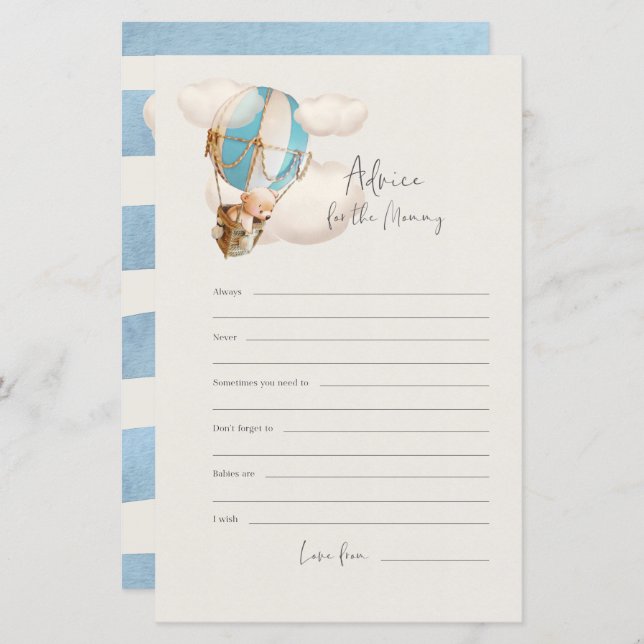 Bear Baby shower Game - Conseils pour la maman (Devant / Derrière)