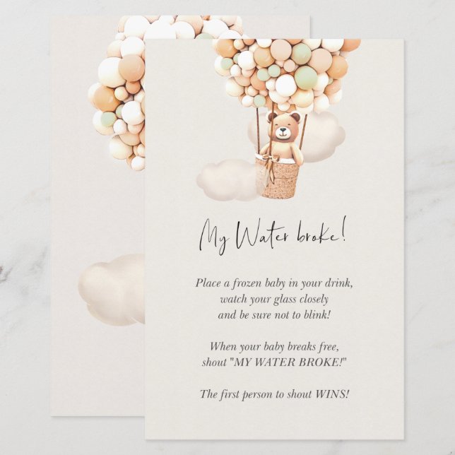 Bear Baby shower Game - My Water Broke! (Devant / Derrière)