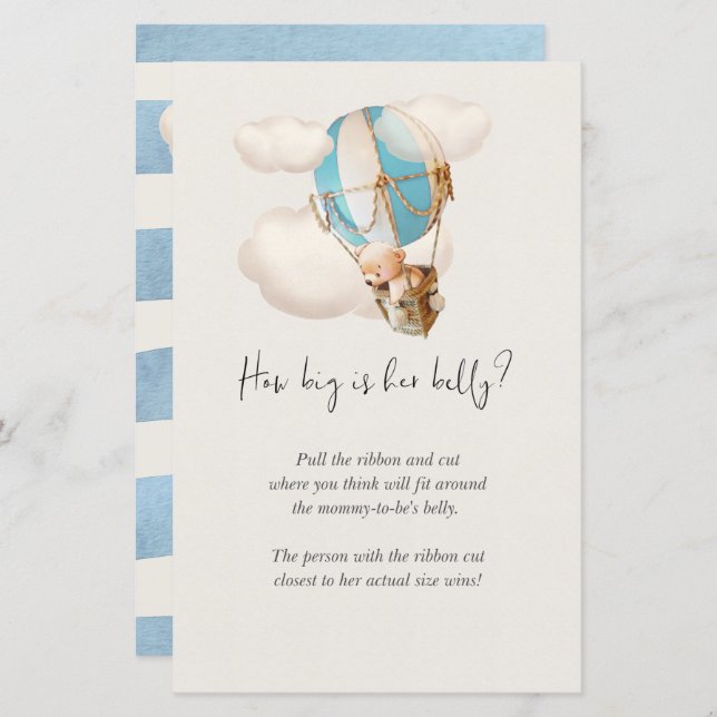 Bear Baby shower Game - Quelle Est La Grosse Taill (Devant / Derrière)