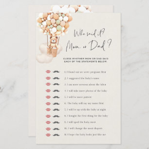 Bear Baby shower Game - Qui l'a dit - Maman ou Pap