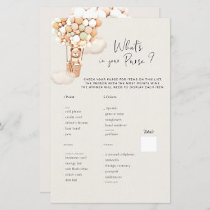 Bear Baby shower Game - What's In Your Purse?