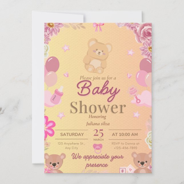 Bear Baby shower invitation  (Devant)