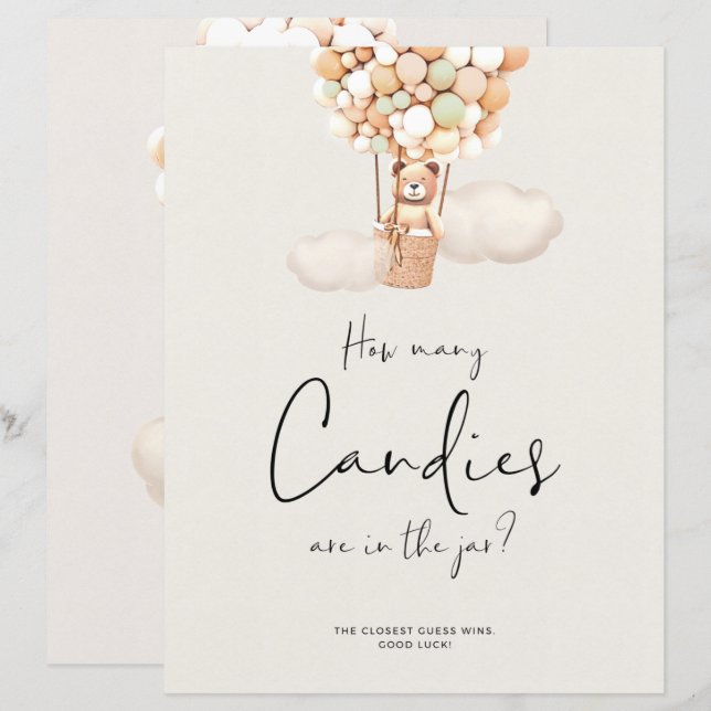 Bear Baby shower Jeu - Combien De Candies En Jar (Devant / Derrière)