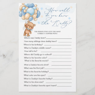 Bear Baby shower Jeu Comment Bien Connaissez-Vous