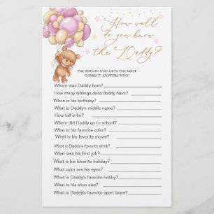 Bear Baby shower Jeu Comment Bien Connaissez-Vous