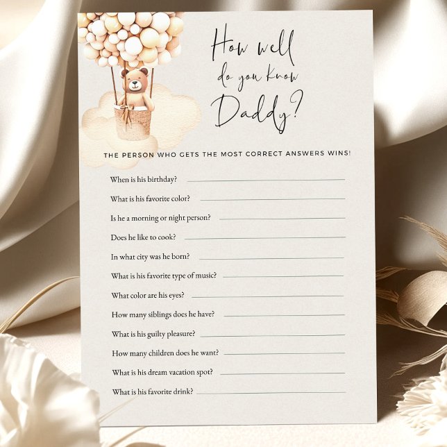 Bear Baby shower Jeu Comment Bien Connaissez-Vous  (Créateur téléchargé)