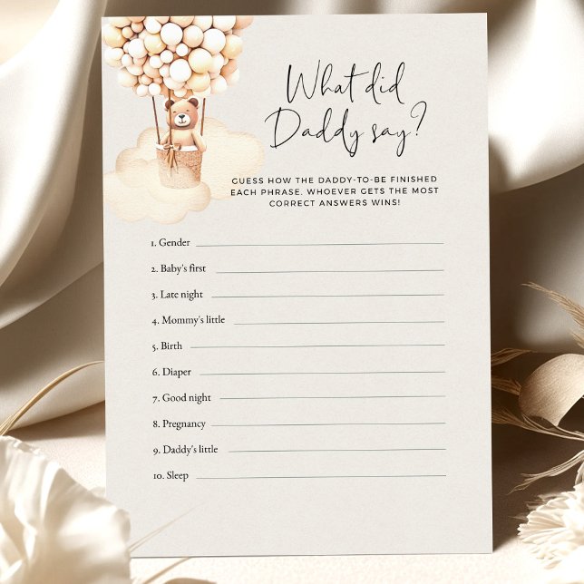 Bear Baby shower Jeu Qu'Est-Ce Que Papa A Dit (Créateur téléchargé)