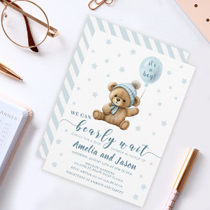 Bear ballon garçon baby shower invitation invitati