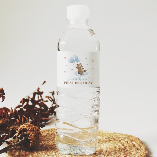 Bear Balloon 1er Anniversaire Étiquette de bouteil (Créateur téléchargé)