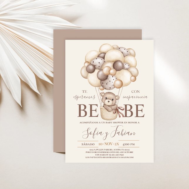 Bear Balloons Baby shower Espagnol Invitation (Créateur téléchargé)