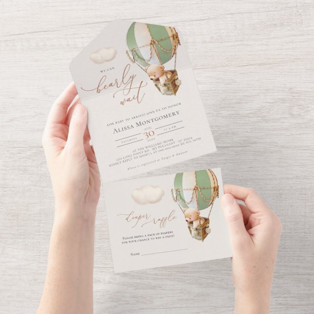 Bear Balloons Baby shower Tous en une invitation (Déchirure)