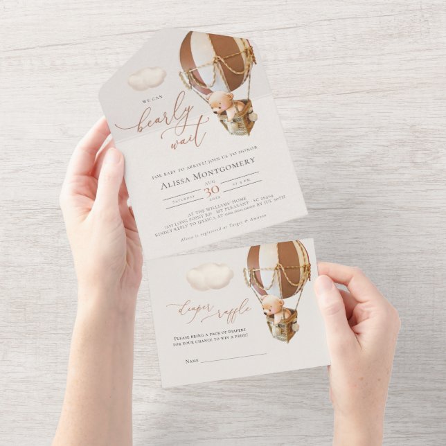 Bear Balloons Baby shower Tous en une invitation (Déchirure)