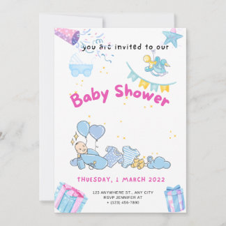 Bear Balloons Baby shower Tous en une invitation
