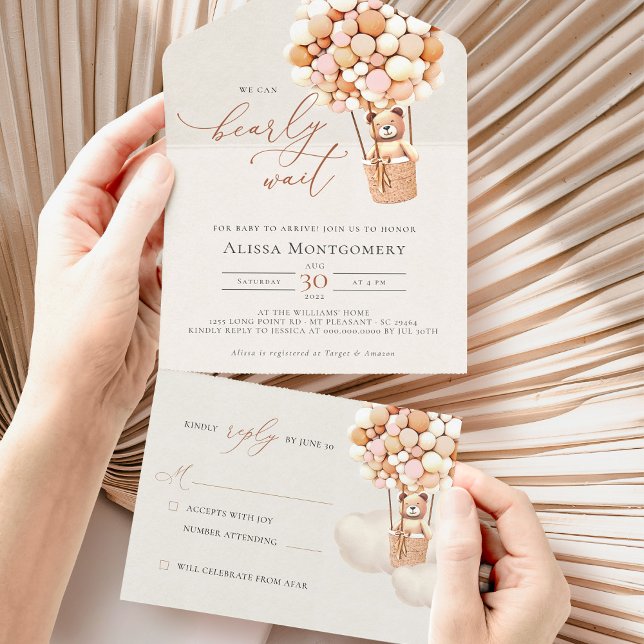 Bear Balloons Baby shower Tous en une invitation (Créateur téléchargé)