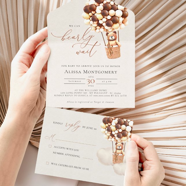 Bear Balloons Baby shower Tous en une invitation (Créateur téléchargé)