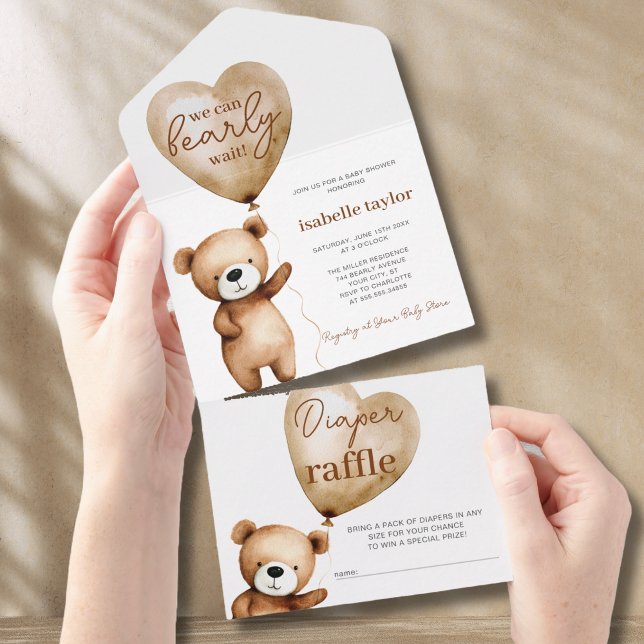 Bear Balloons Baby shower Tous en une invitation (Bear Balloons Baby Shower All In One Invitation)