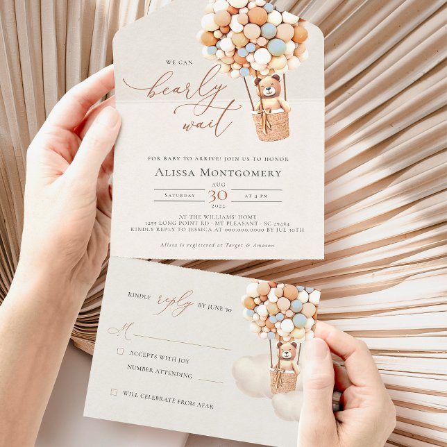 Bear Balloons Baby shower Tous en une invitation (Créateur téléchargé)
