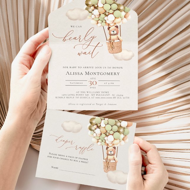 Bear Balloons Baby shower Tous en une invitation (Créateur téléchargé)