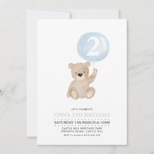 Bear Blue Balloon 2e Anniversaire Invitation