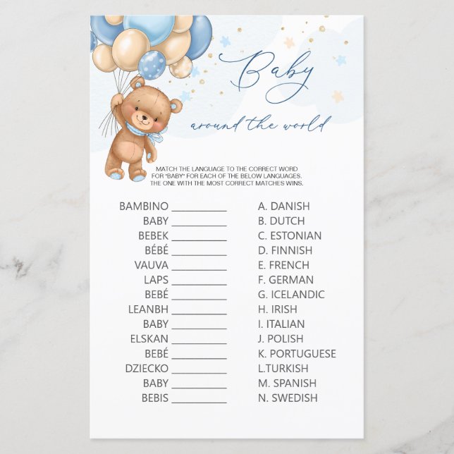 Bear Blue Balloons Baby Around World Jeu (Devant)