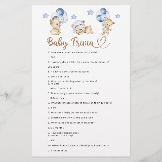 Bear boy baby shower Baby Trivia (Dos)