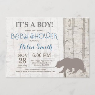 Bear Boy Baby shower Invitation Bois rustique